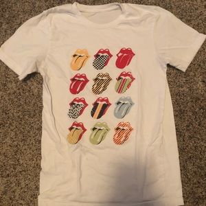 Rolling Stones tongue shirt white, rainbow